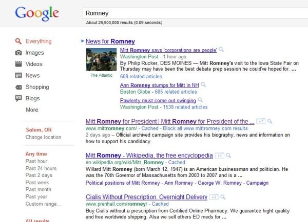 Google results for Romney