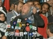 George Galloway surrounded by reporters, but almost none from Western news agencies, in Gaza.