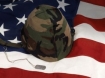 U.S. Flag and military helmet