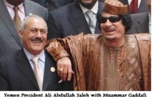 Yemen President Ali Abdullah Saleh with Muammar Gaddafi