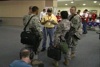 Vietnam vet Walt Peters greeting troops