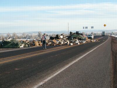 photo: truck overturned