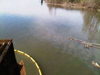 Oil sheen around the derelict vessel Davey Crockett