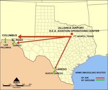 Map of Los Zetas weapon routes