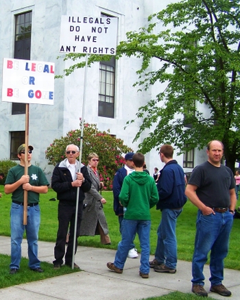 Anti-immigration protesters at a recent immigration rally in Salem, Oregon