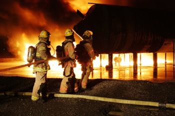 Firefighters training on jet fuel fires